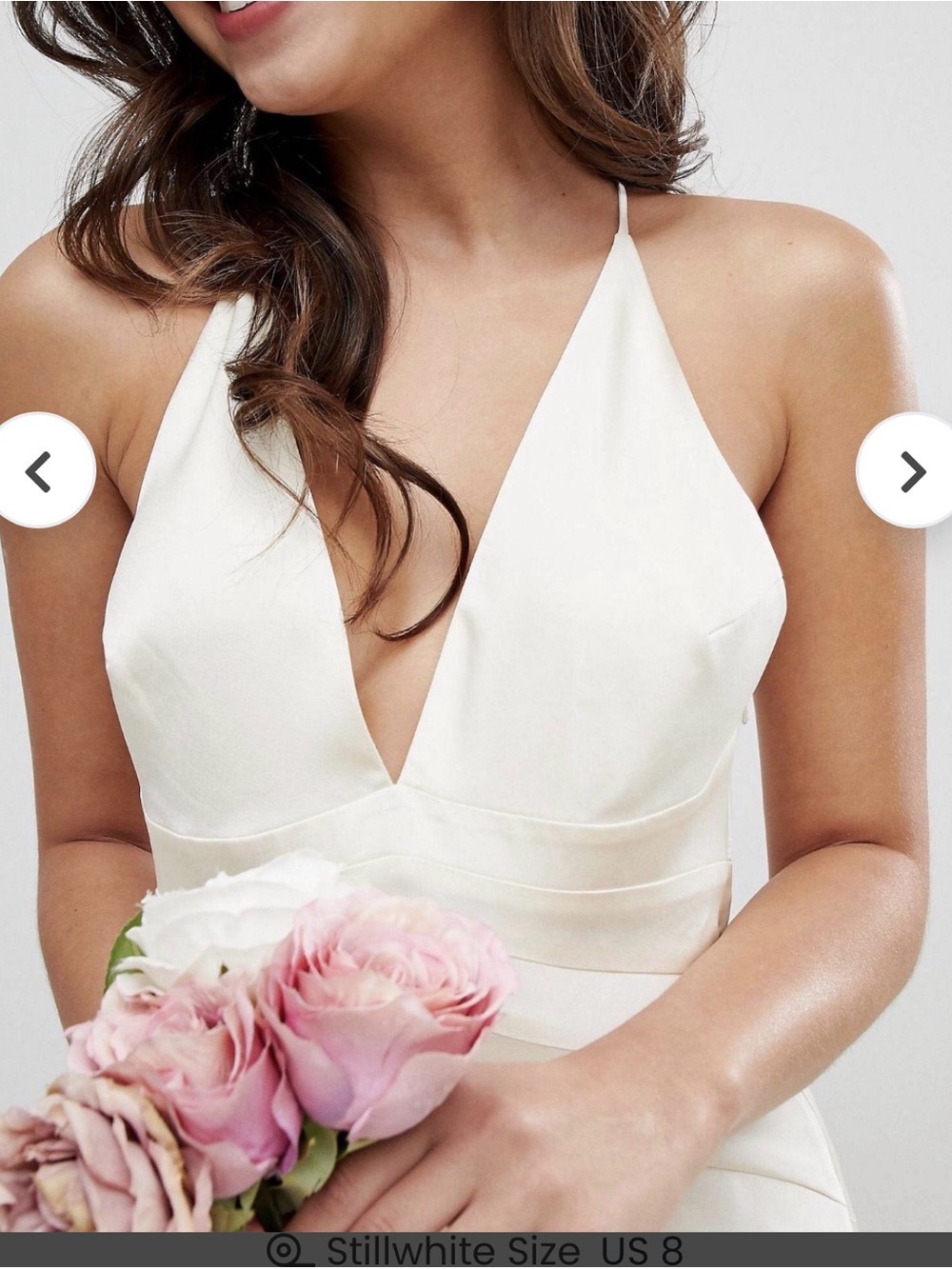 NWT Vintage ASOS Ivory V-Neck Satin Wedding Dress - Picture 2 of 8